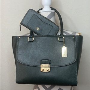 Authentic Dark Green Coach Purse and Wallet Set